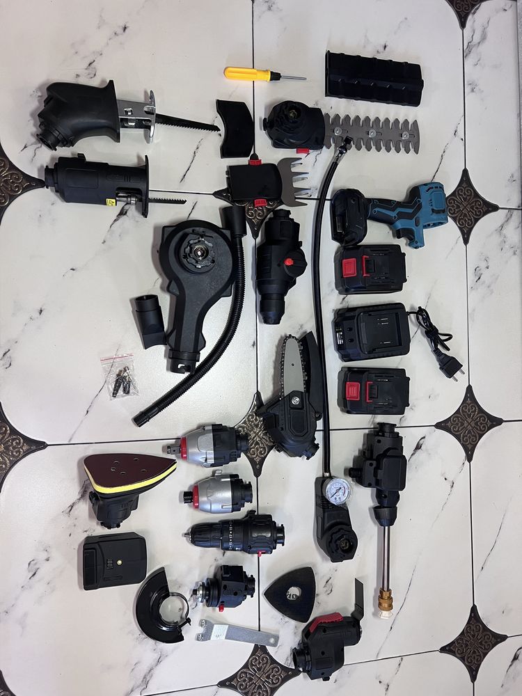 Набір makita grand 21 в 1 шуруповерт + компресор + болгарка + пила USB