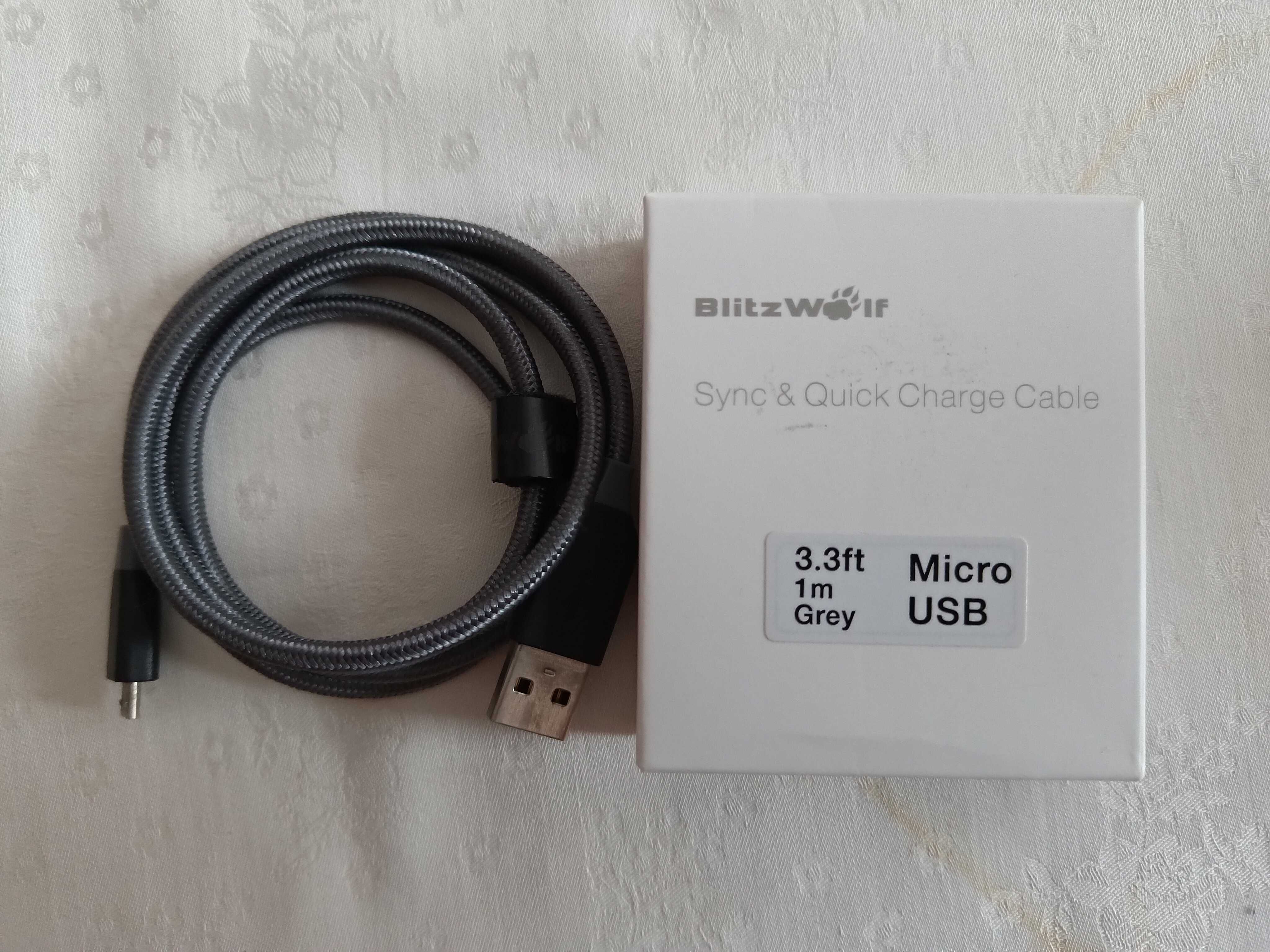 Przewód Blitzwolf microUSB - USB-A 1m szary oplot