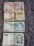 3 banknoty z okresu PRL Waryński Kościuszko Kopernik oraz włoskie LIRY