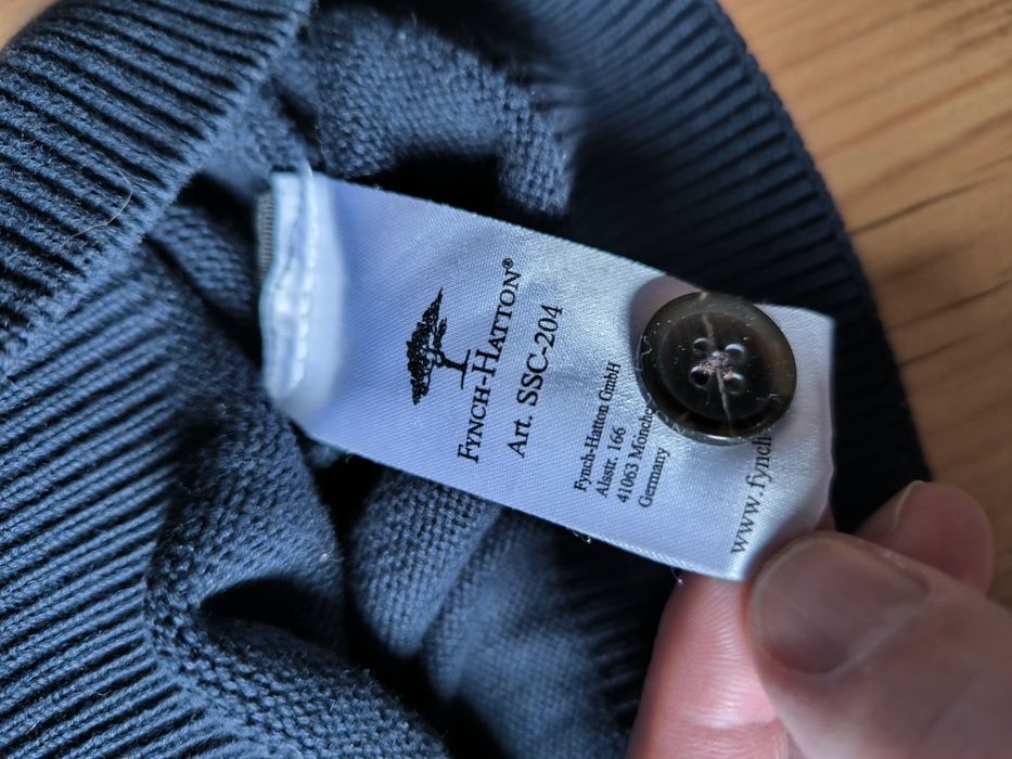 Fynch-Hatton Sweter męski M Bawełna granatowy guziki ze stójką