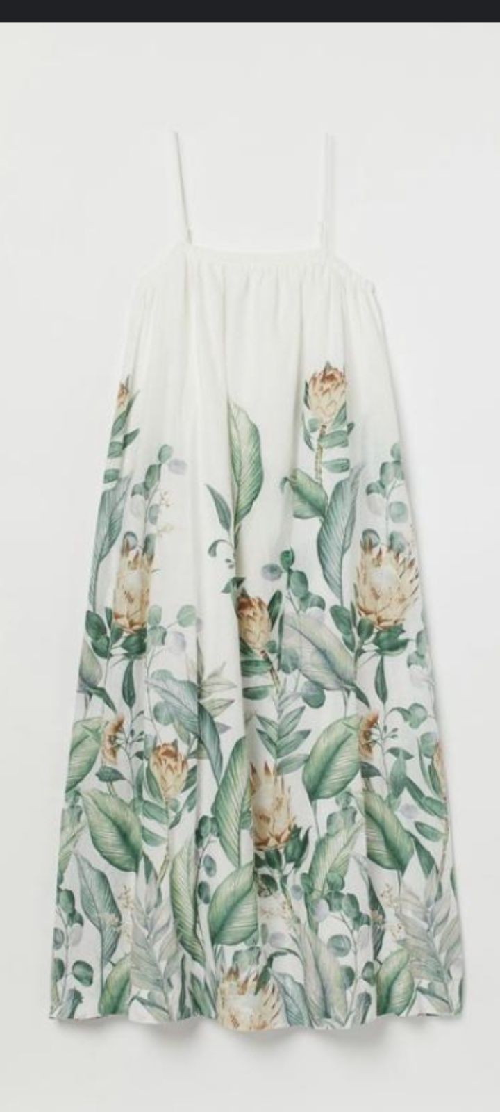 H&M XS-M naturalna krótka sukienka mini w tropikalny wzór liście