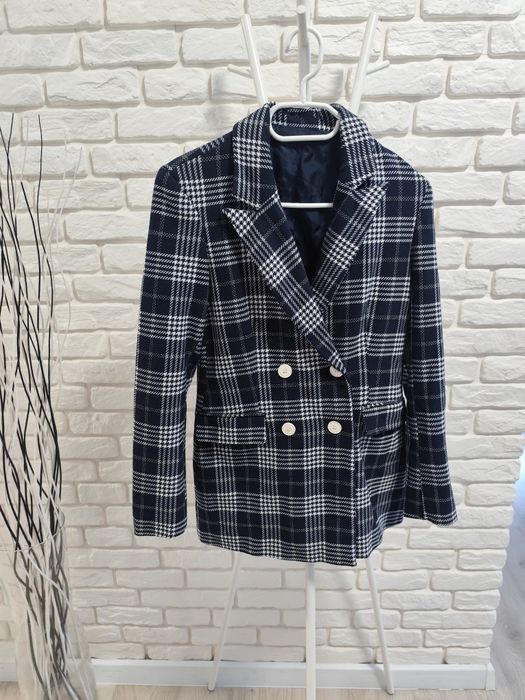 Granatowa marynarka w kratę XS