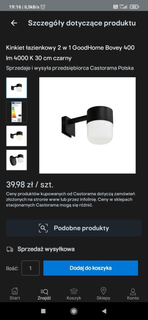 Kinkiety lampki ścienne
