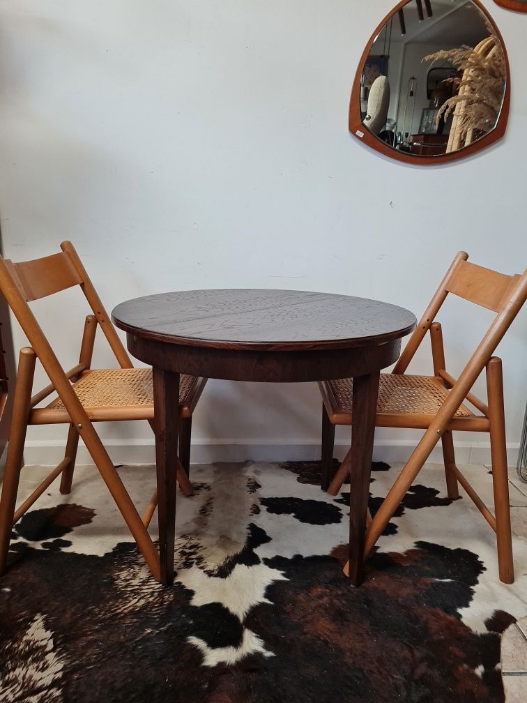 Stół okrągły rozkładany,fornirowany,mid-century,vintage design