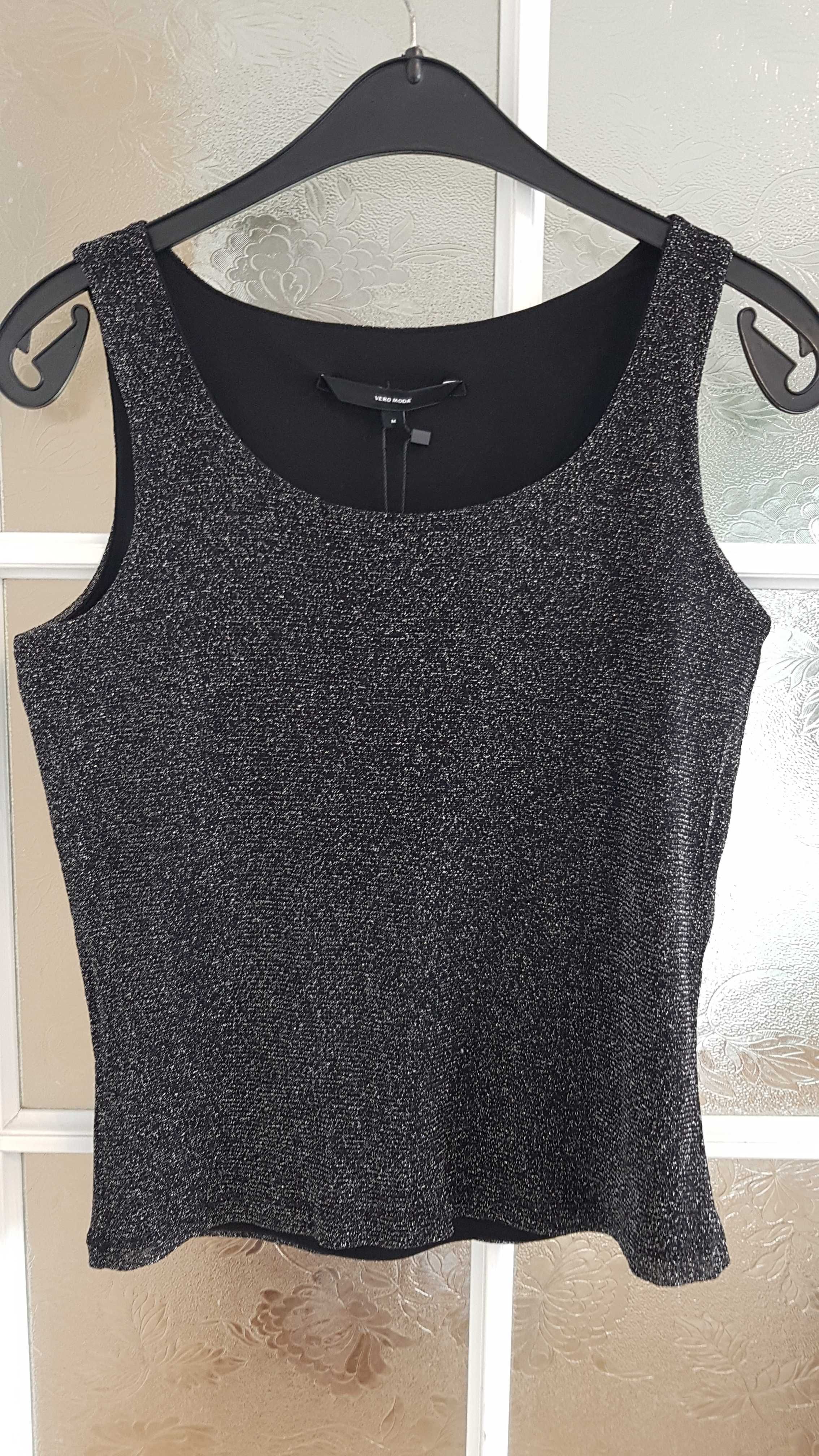 Czarny top Bluzeczka z srebrnym brokatem ONLY 38 M