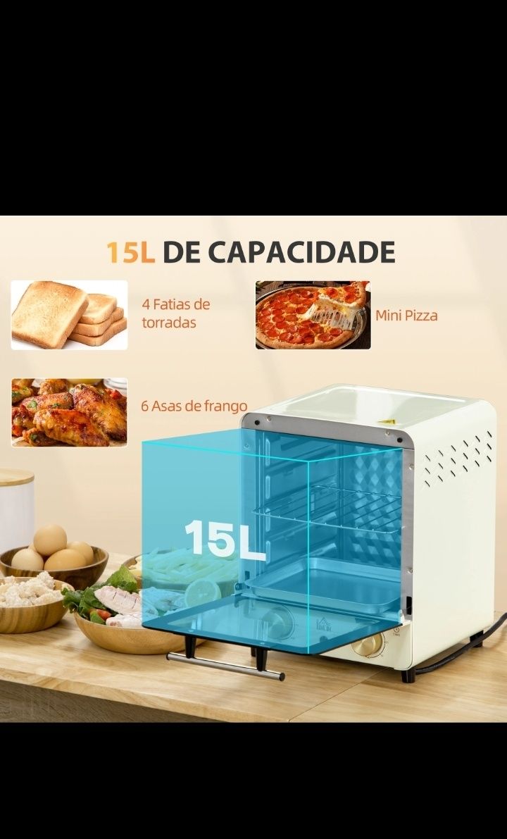 Homcom mini forno elétrico 15L 1000w com temperatura  até 230°C
