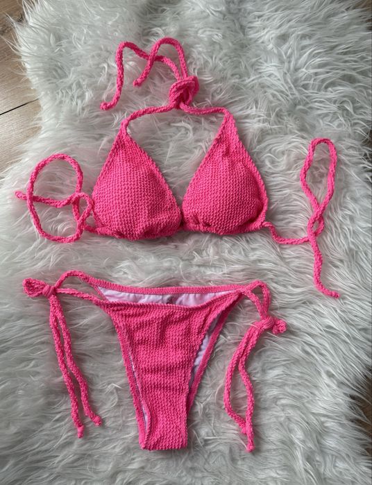 Kostium Stroój kąpielowy dwucześciowy rozowy wiazany nowy S