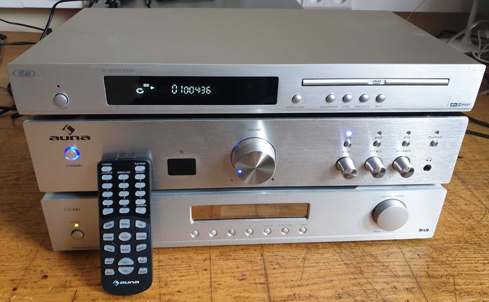Wieża srebrna DAB FM DVD CD wzm. 2x100W + pilot