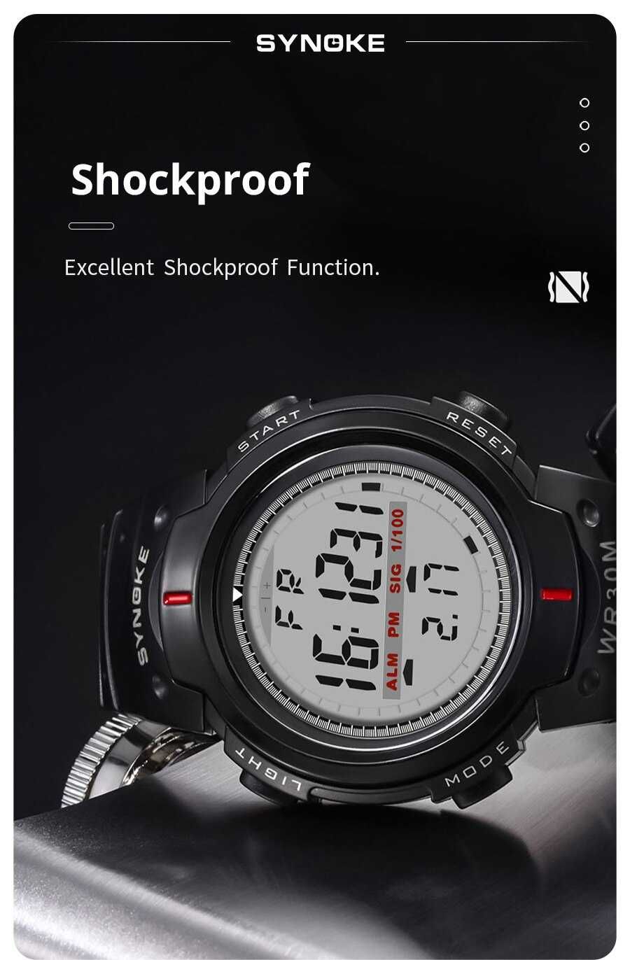 Sportowy Zegarek męski Synoke elektroniczny cyfrowy LED alarm stoper