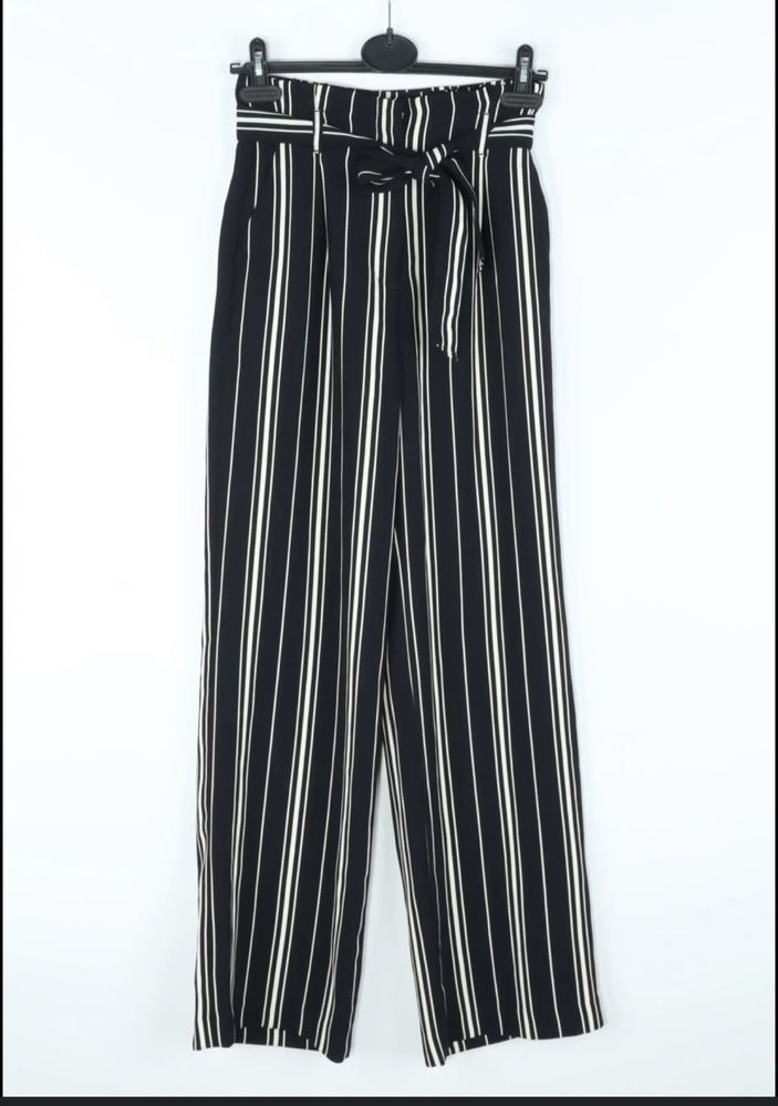 spodnie h&m w paski xl 42  czarne garniturowe culotte dzwony paperbag