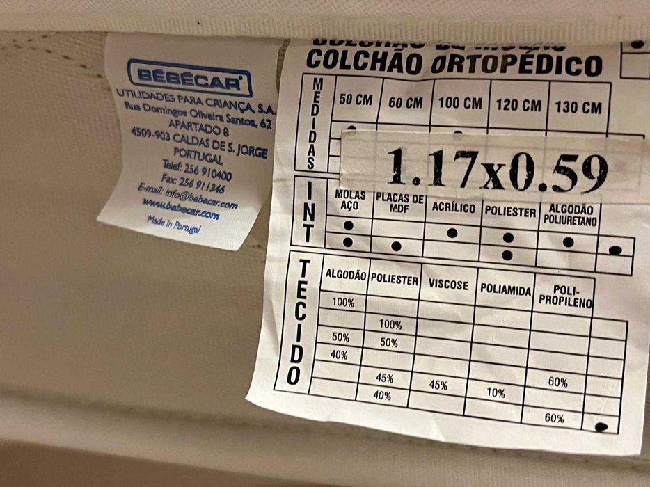 Berço/Cama de Criança c/ Grades "Trama" + Colchão Ortopédico "Bebécar"