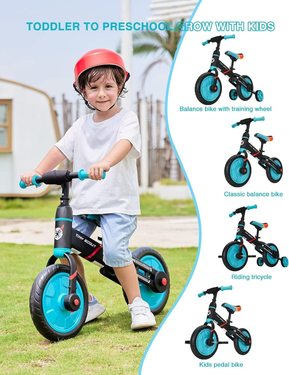 Bicicleta de Equilíbrio Infantil UBRAVOO 4 em 1 com Pedais e Rodinhas