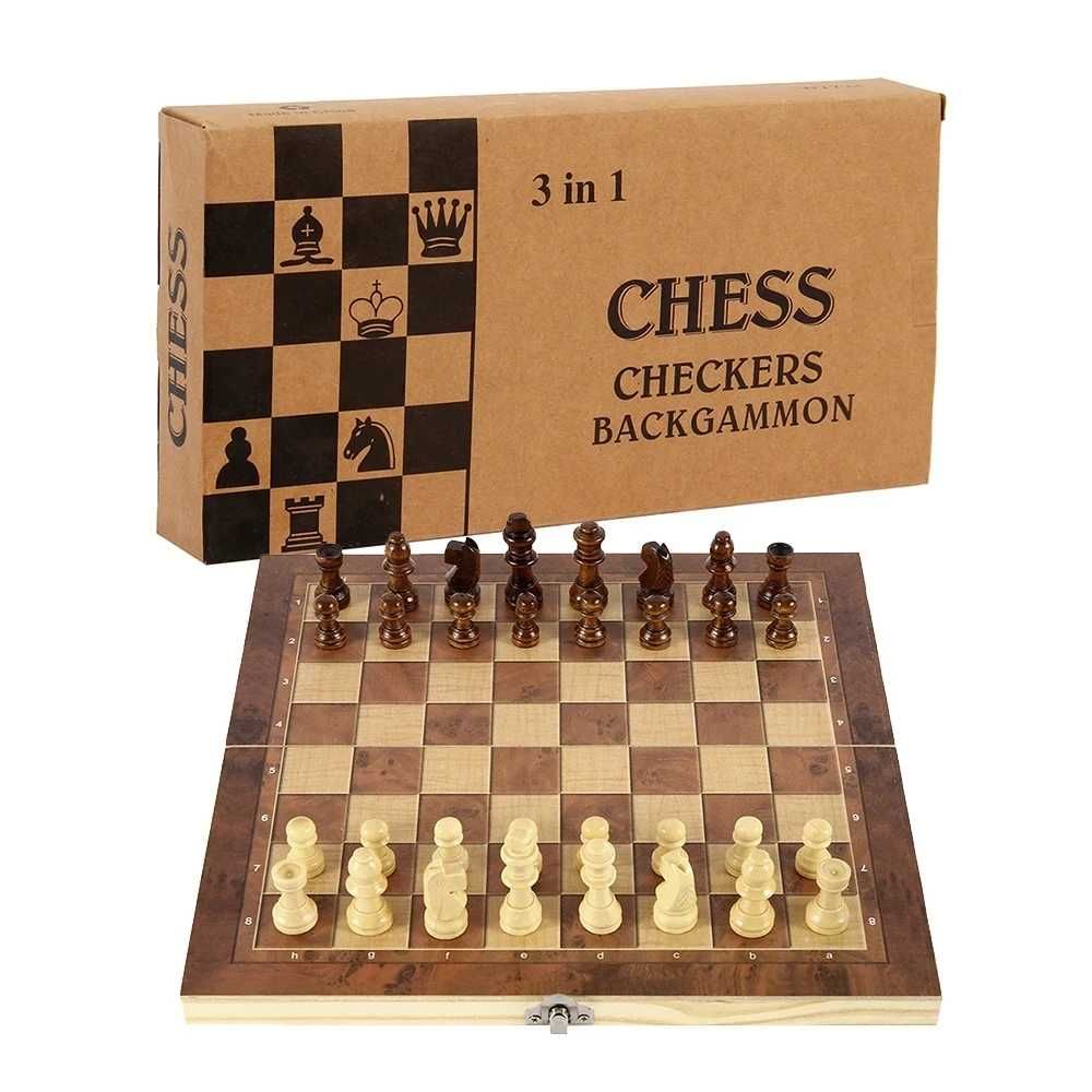 Дерев'яна шахова дошка 3 в 1 (шахи + шашки + нарди)