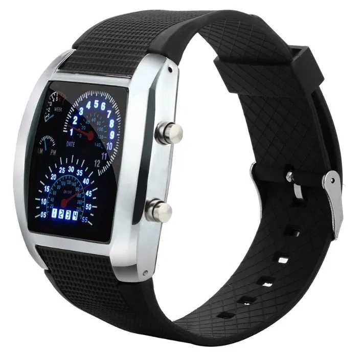 Relógio desportivo tip velocímetro homem criança elegante moda LED NOV