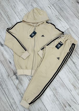 Bawełniany dres ADIDAS bluza z kapturem spodnie Beżowy Damski XXL
