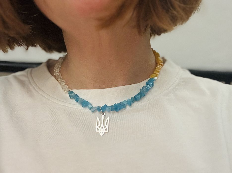 Патріотичне намисто тризуб срібло натуральний камінь