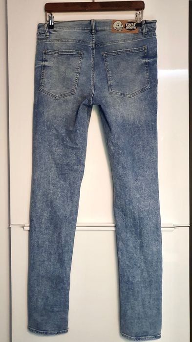 Cheap Monday jeansy męskie Skinny fit niebieskie dziury r W32 L34 M/L