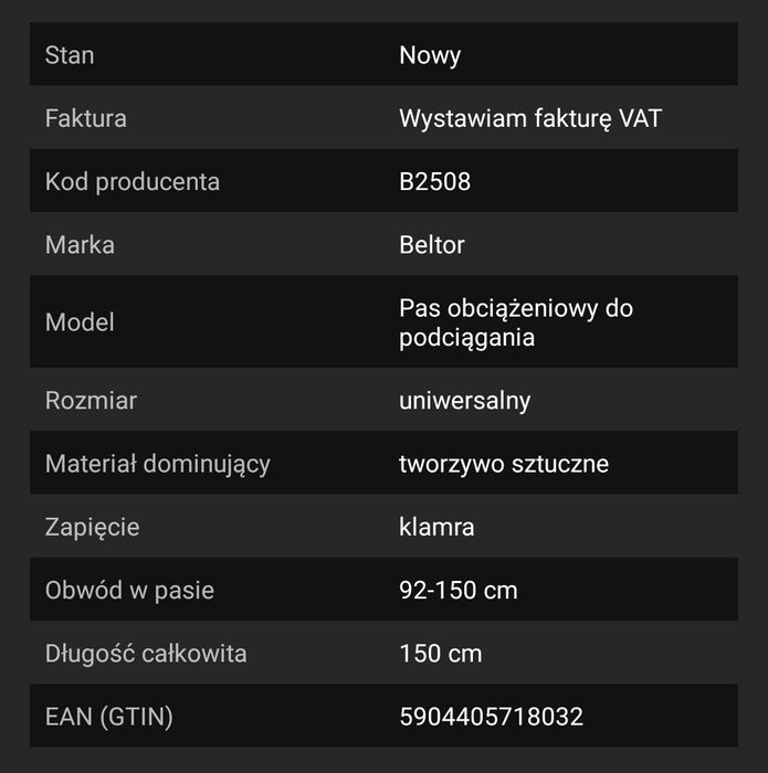 Pasa do podnoszenia ciężarów i do ćwiczeń samoblokująca i zwalniana kl