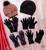 Zestaw 2x ciepła czapka 4x rękawiczki w 1 ze skóry Okazja