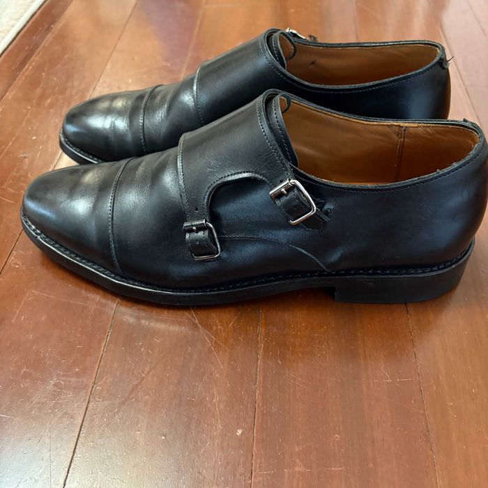 Sapatos Allen Edmonds Marin Double Monk Strap – Pele Preta, 45.5