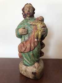 Arte sacra / estátua antiga de S. José com o Menino ao colo em madeira