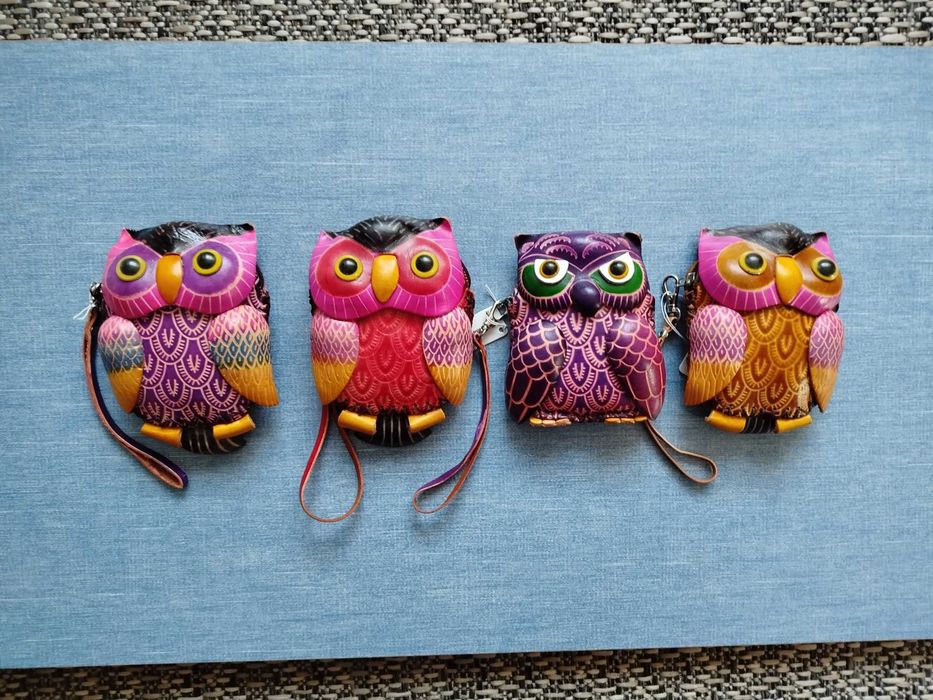 Skórzane portfele / etui w kształcie sów