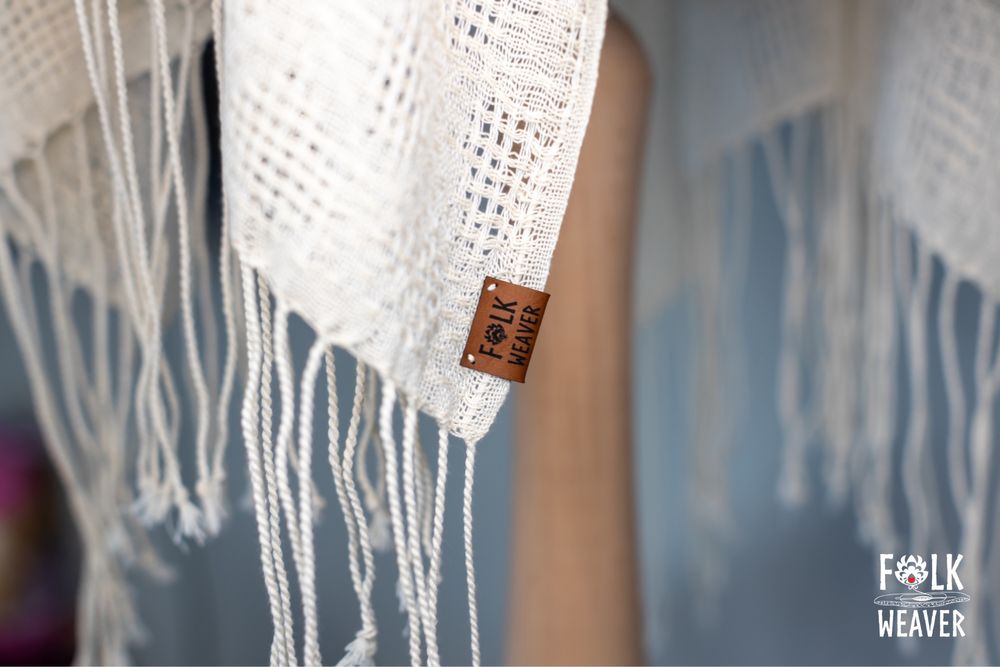 Ręcznie tkane lniane ponczo Folk Weaver „Bryza #2” rękodzieło handmade