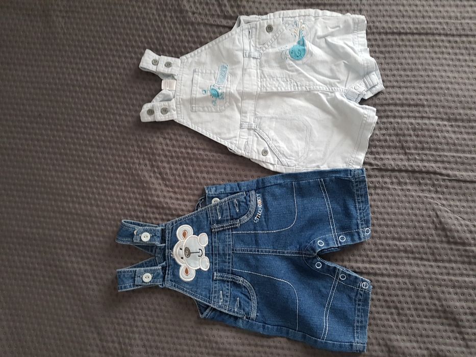 2 x ogrodniczkie niemowlęce 56 62 0-3 mce jeansy