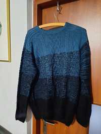 Sweter meski ombre niebiesko-czarny pleciony M