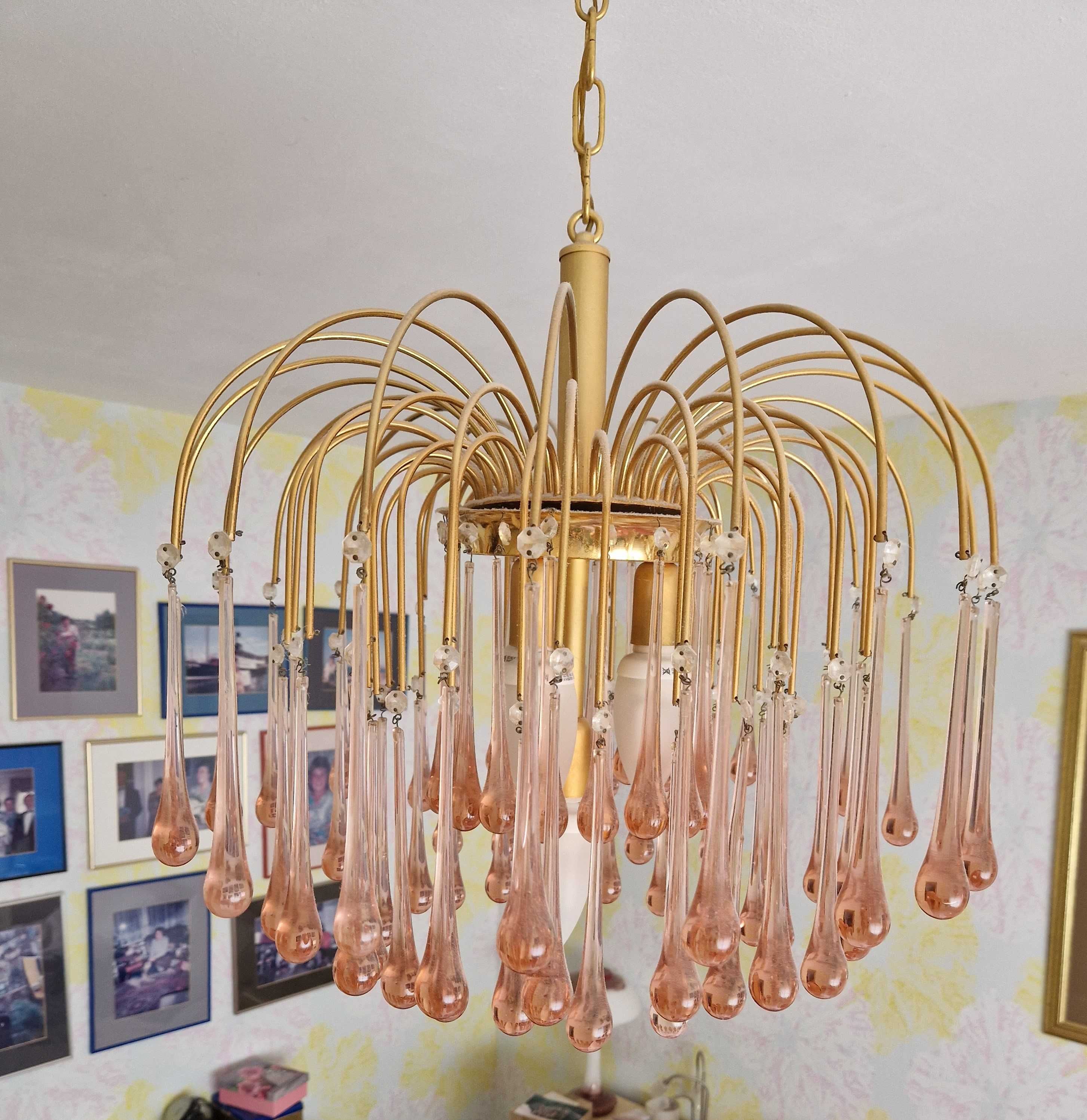 Piekna stara lampa Murano wisząca, żyrandol Szklane Krople Wodospadu