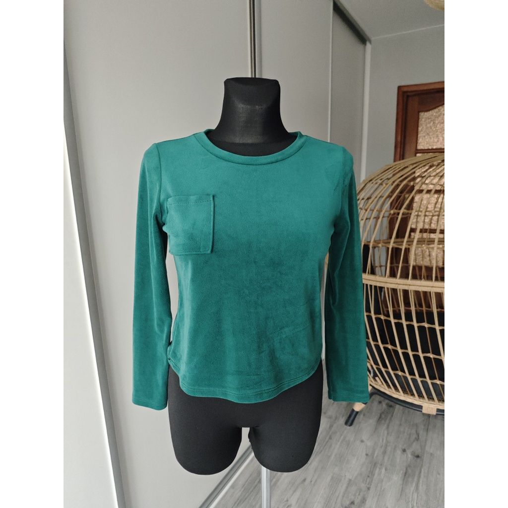 Bluzka sweter bluza welurowa zielona butelkowa zieleń