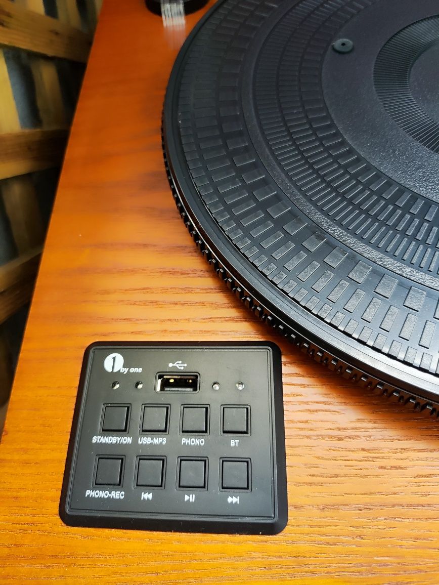 Gramofon 1BYONE drewniany z drewna do płyt winylowych Vinyl USB AUX