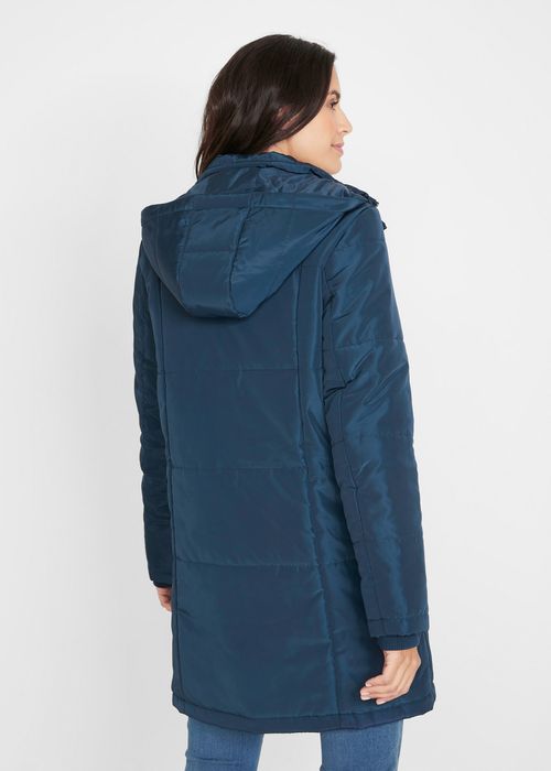 Płaszcz damski niebieski pikowany z kapturem, ocieplany r. 50