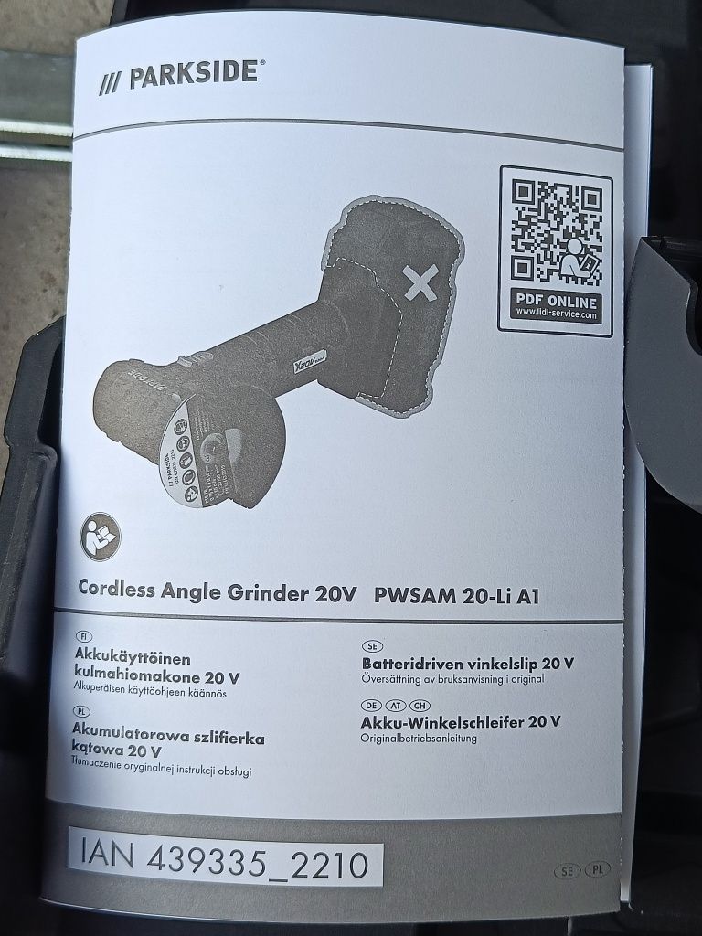 NOWA! Szlifierka kątowa akumulatorowa Parkside PWSAM 20-Li A1 20V