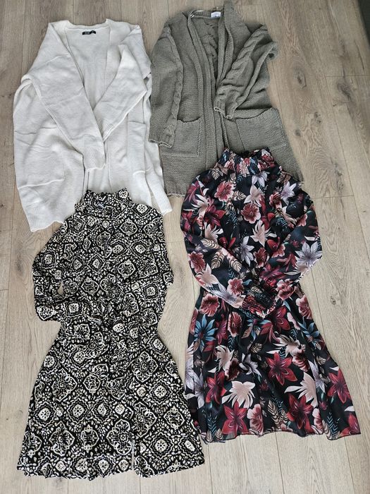 Paka ubrań Kardigany + sukienki damskie S