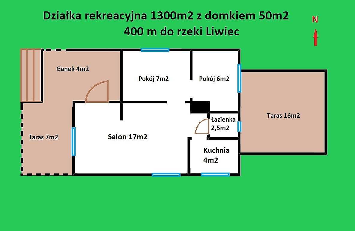 Działka 1475m2 z domkiem w spokojnej okolicy przy rzece Liwiec