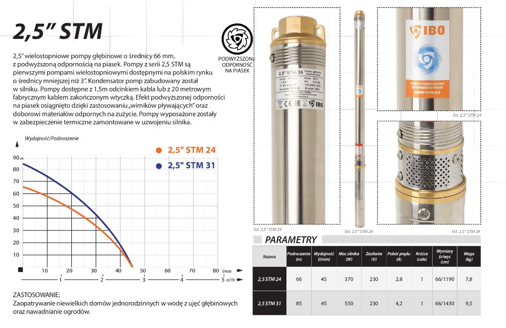 POMPA GŁĘBINOWA 2,5" STM 31 45 l/min H-85 z kablem 20m