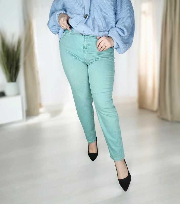Spodnie jeansowe jasne plus size 44 wysokim stanem zwężane nogawki