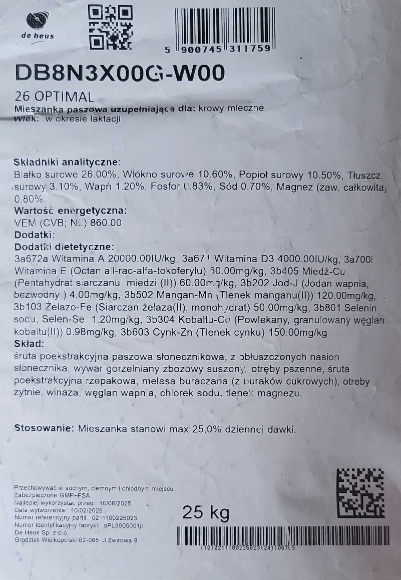 Optimal 26 pasza dla krowy mlecznej