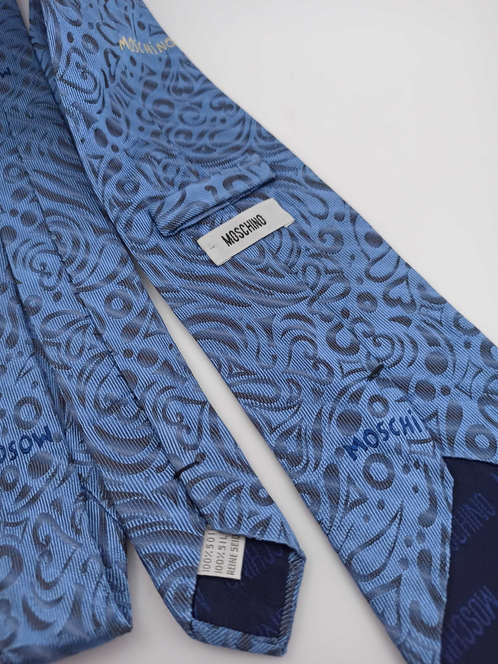 Moschino niebieski jedwabny krawat