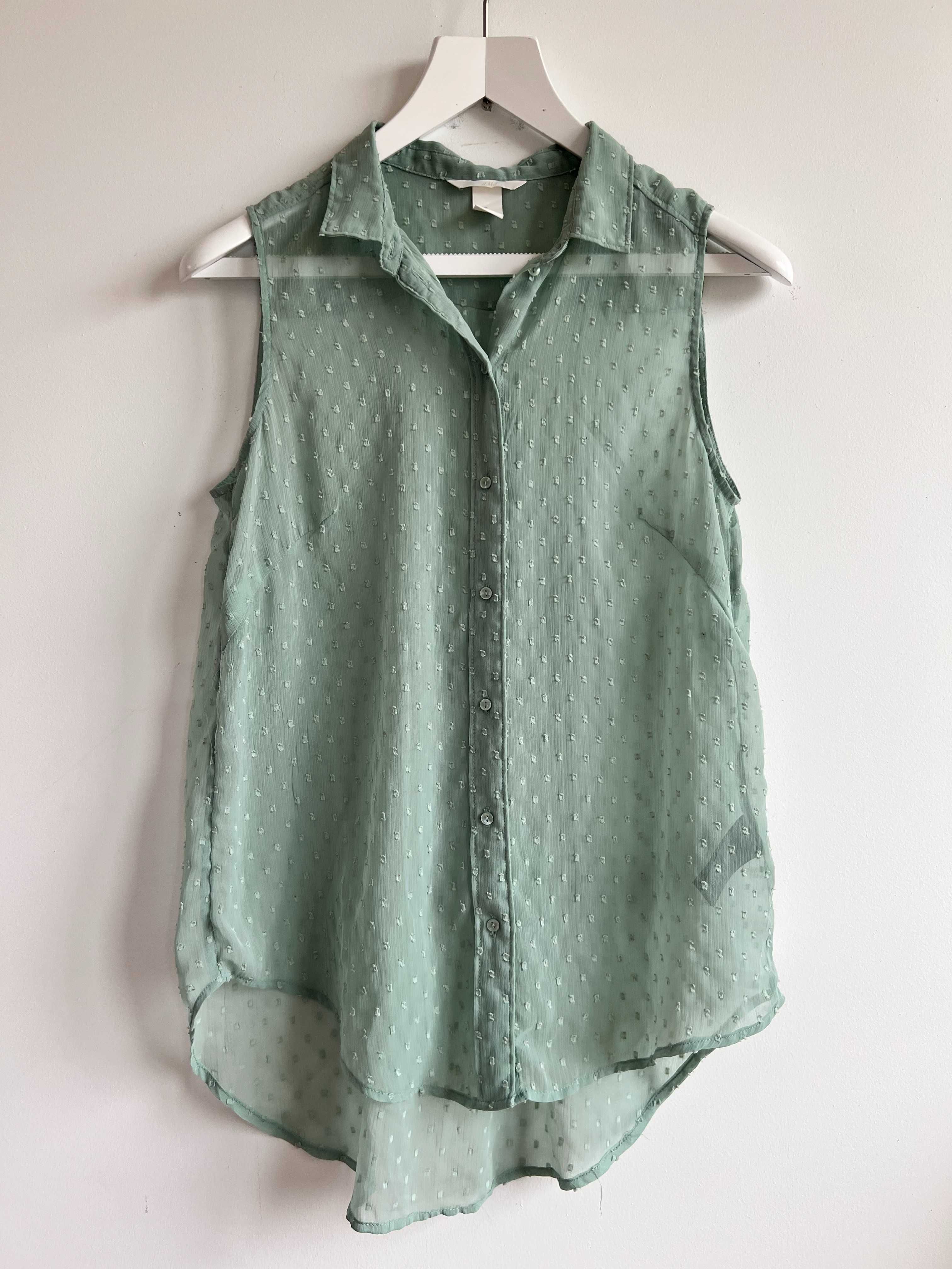 H&M koszula mgiełka damska bez rękawów miętowa szyfon plumetti M