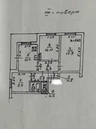3 комн кв район Вузовского 8/9  69м2-60000у.е