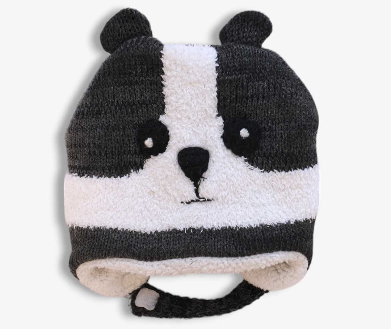 Czapka panda 46cm zimowa pluszowa ocieplająca wiązana na rzep uszatka