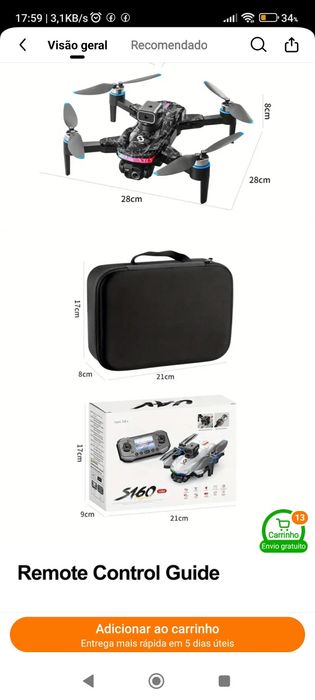 Drone  com monitor a cores incorporado, 3D,wifi e câmara hd.,2 bateria