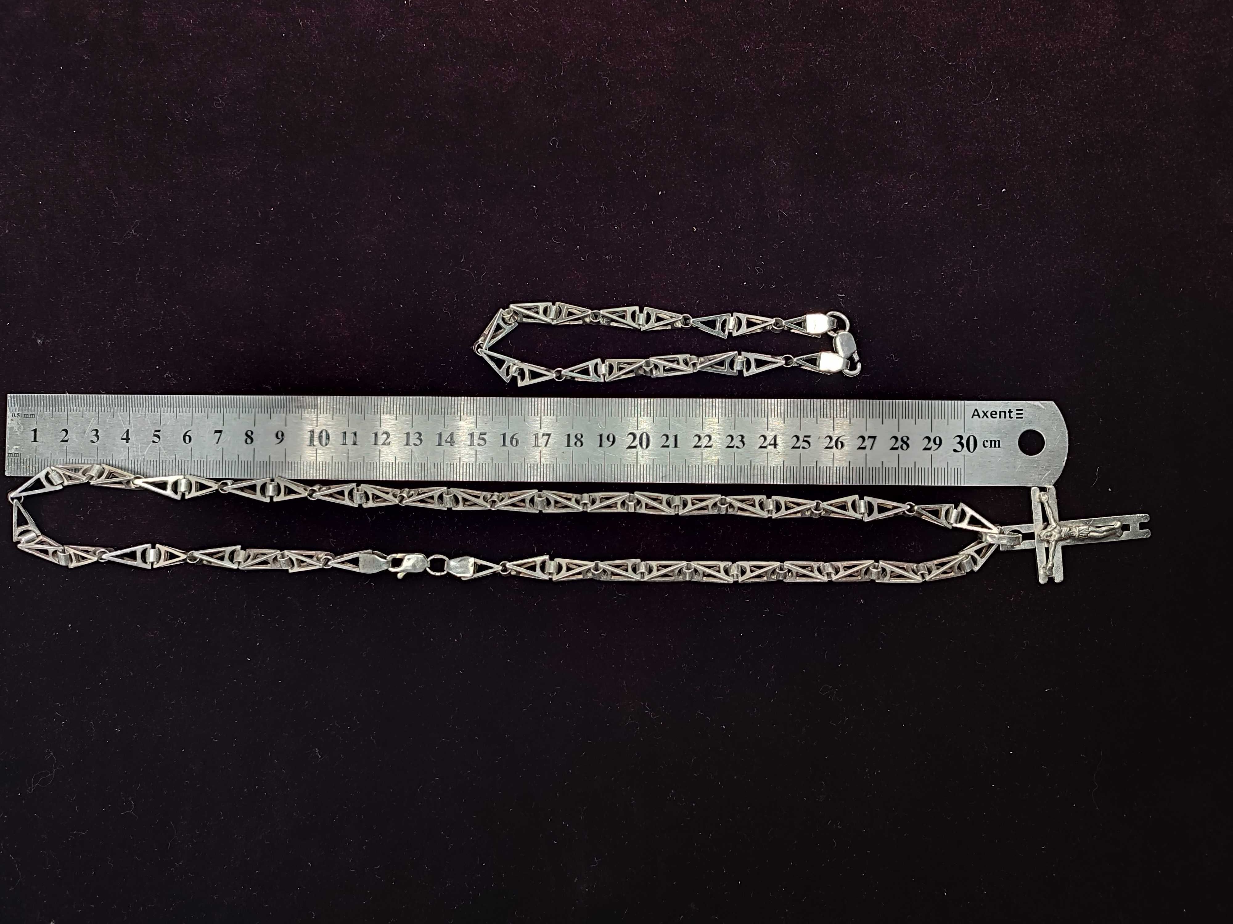 Серебряная мужская цепь с крестом и браслетом
