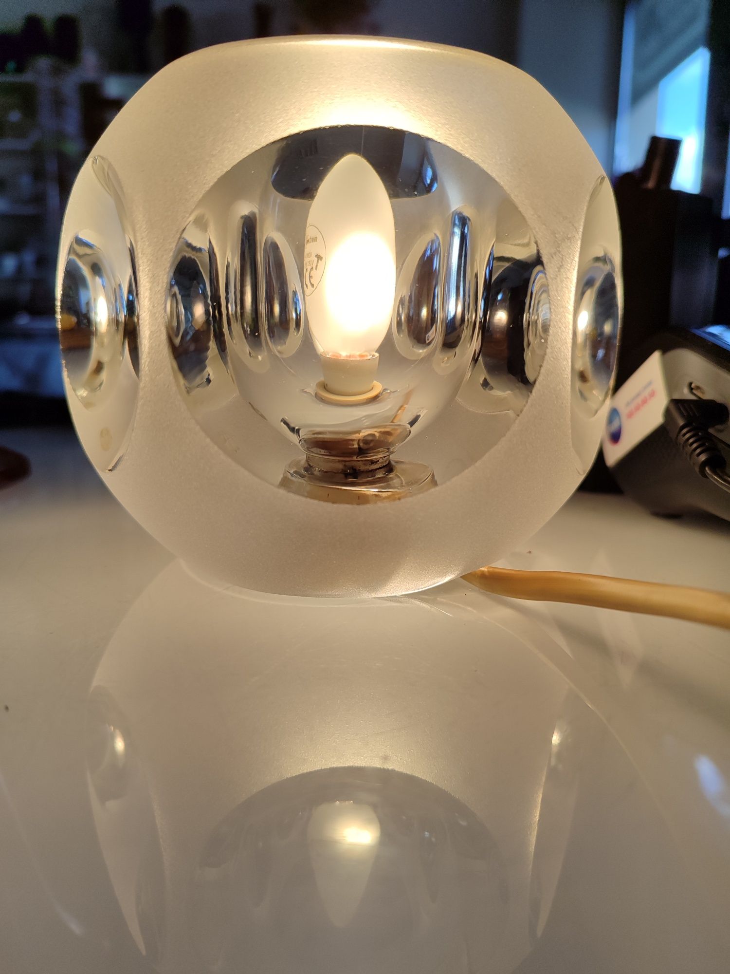 Szklana lampka kula optyczna Peil Putzler space age vintage