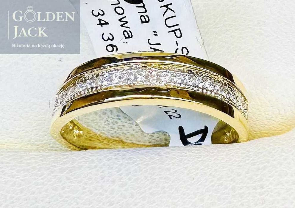 Złoty pierścionek obrączka z cyrkoniami złoto pr. 585  2,59 g roz. 16