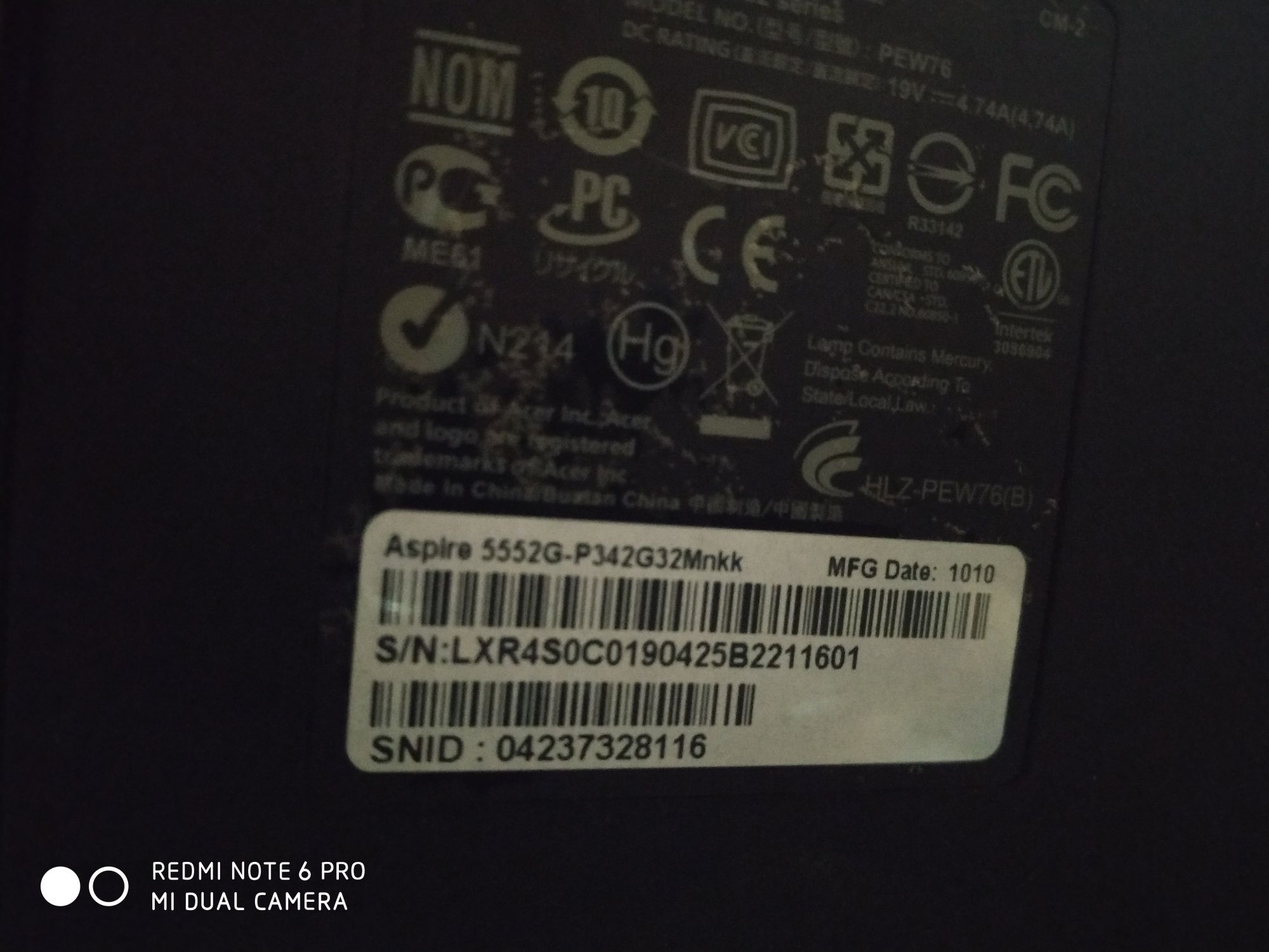 Продам ноутбук Acer aspire 5552G