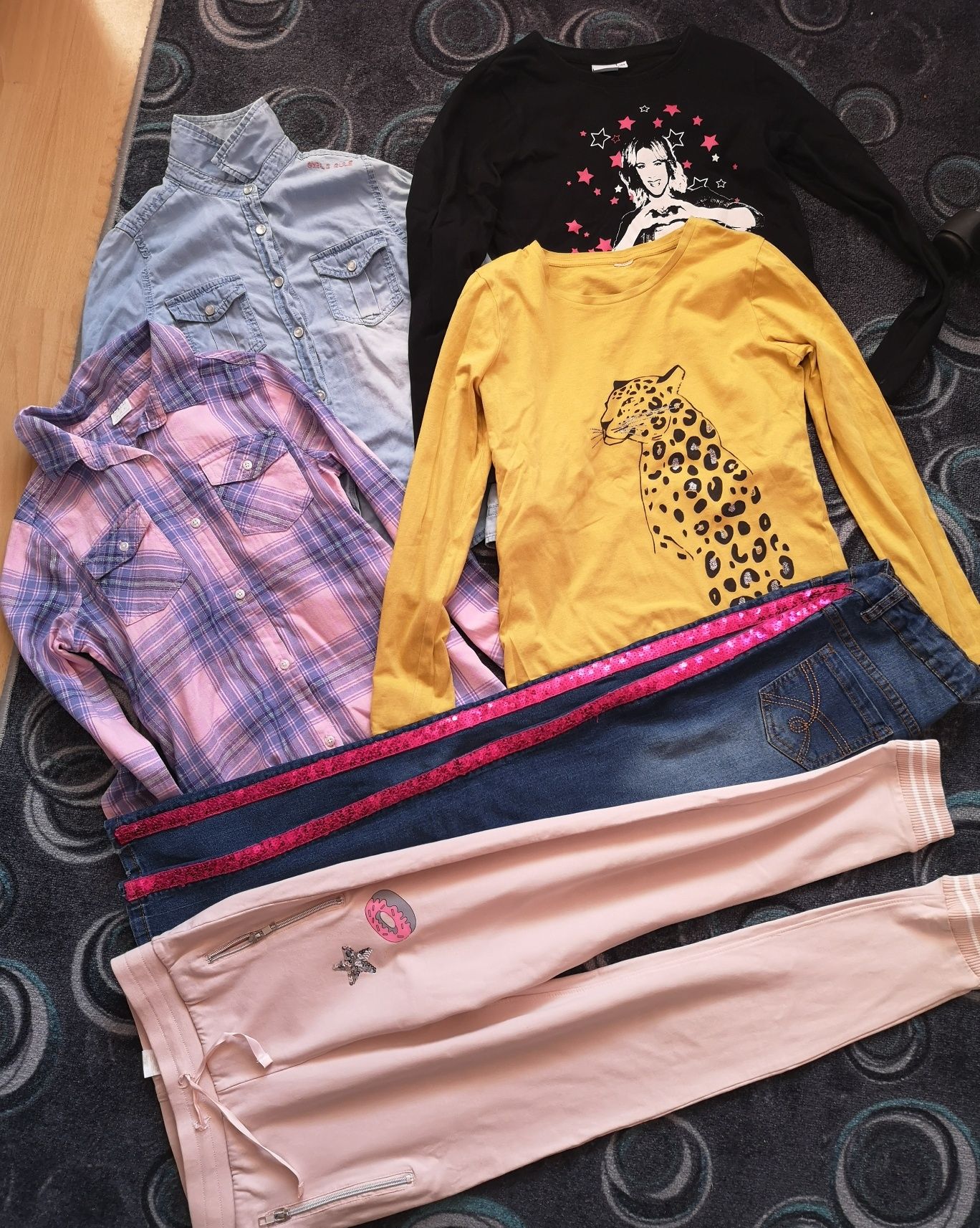 Zestaw ubranek dziewczęcych wiosna 146-152 bluzka koszula spodnie
