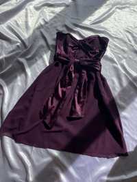 Fioletowa krótka sukienka bez ramiączek S 36 zero mesh wstążka impreza